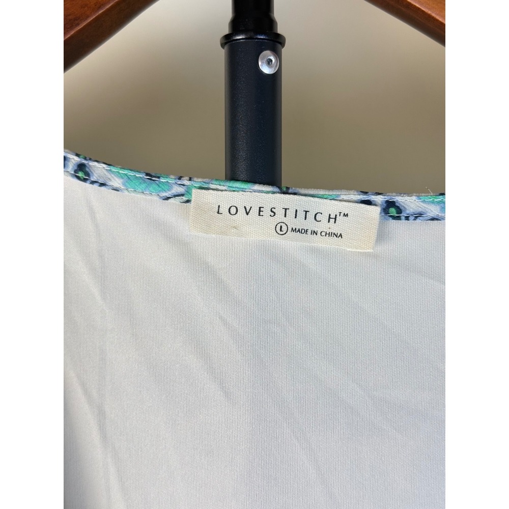 Lovestitch Teal Blue Geometric Floral Print Wrap Maxi Dress Long Sleeve L Sheer - Picture 8 of 16